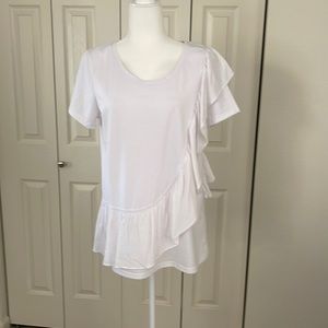 White short sleeve ruffle blouse by Coco &  Carmen